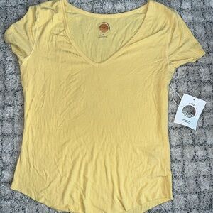 NWT Anthro Daily Practices Yellow V-Neck T-Shirt